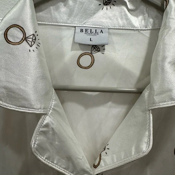 Bella Sleep + Spa engagement wedding satin White Pajama Set Ring bridal size L - Picture 3 of 6